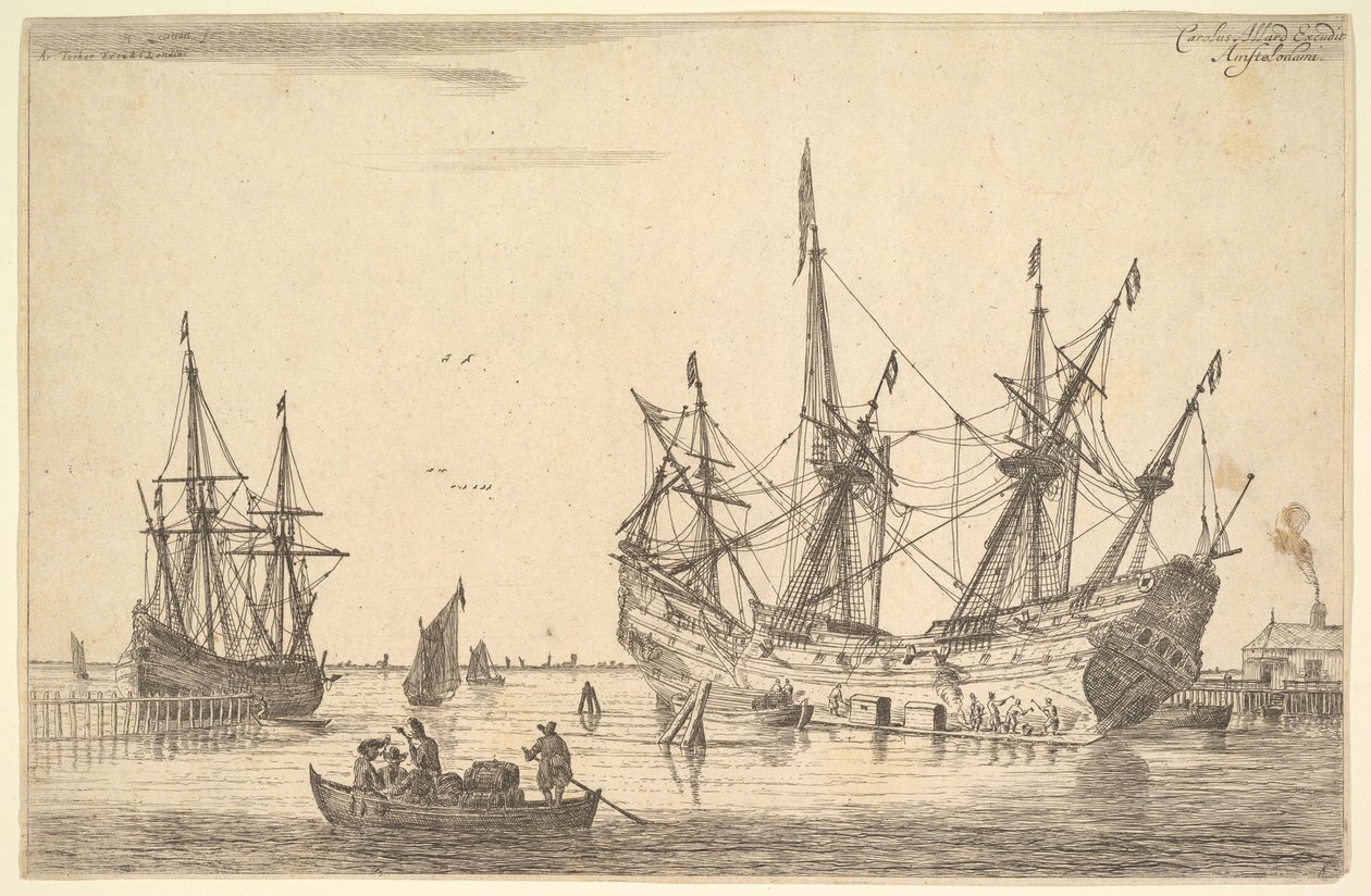 Menn som tetter skroget på et skip, 1600-tallet. av Reinier Zeeman