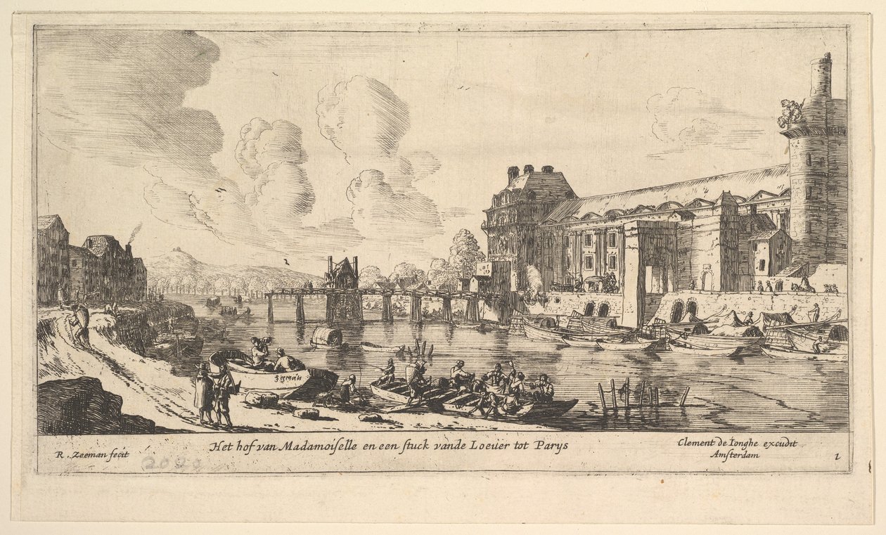 Utsikt over Louvre og Tuileriene, fra Views of Paris and Neighborhoods, plate 1, 1600-tallet. av Reinier Zeeman