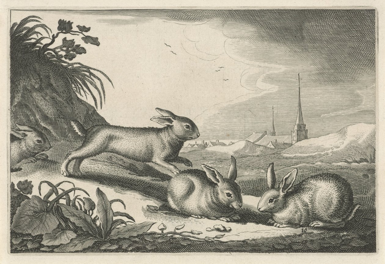 Sanddynelandskap med kaniner Diversa Animalia Quadrupedia (serietittel) av Reinier van Persijn
