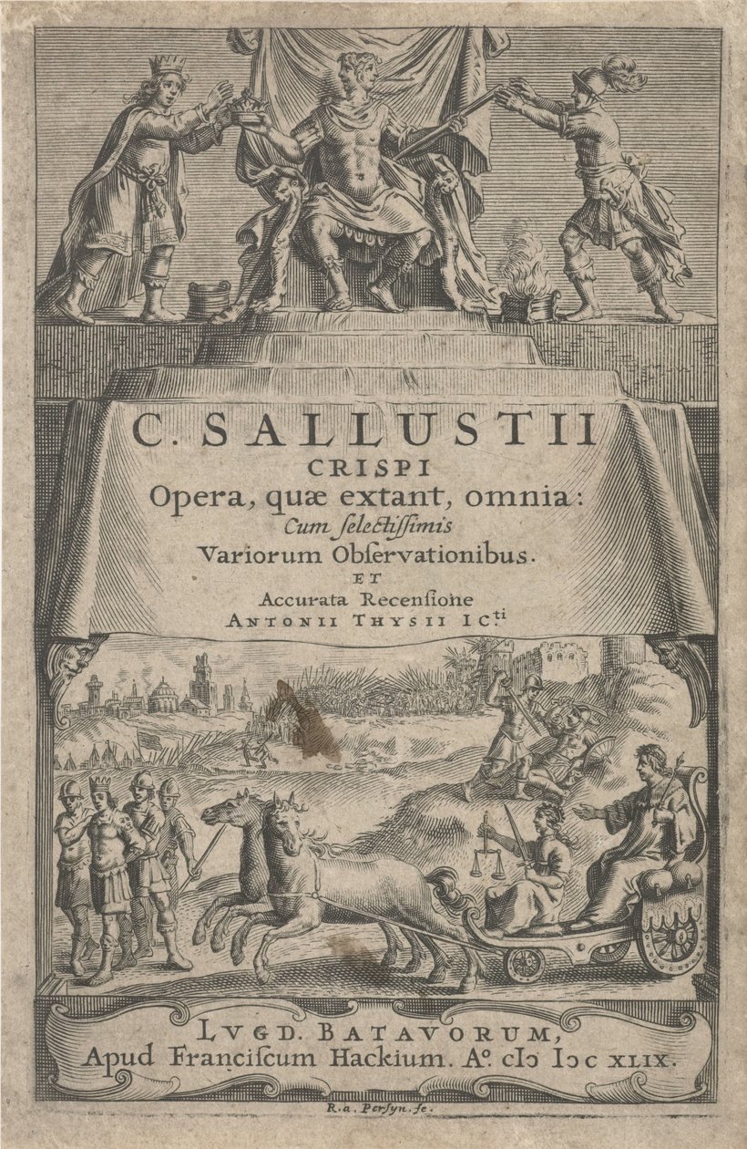 En keiser og rettferdighet på triumfvogn Tittelside for: A. Thysius jr., Opera, quæ extant, omnia, 1649 av Reinier van Persijn