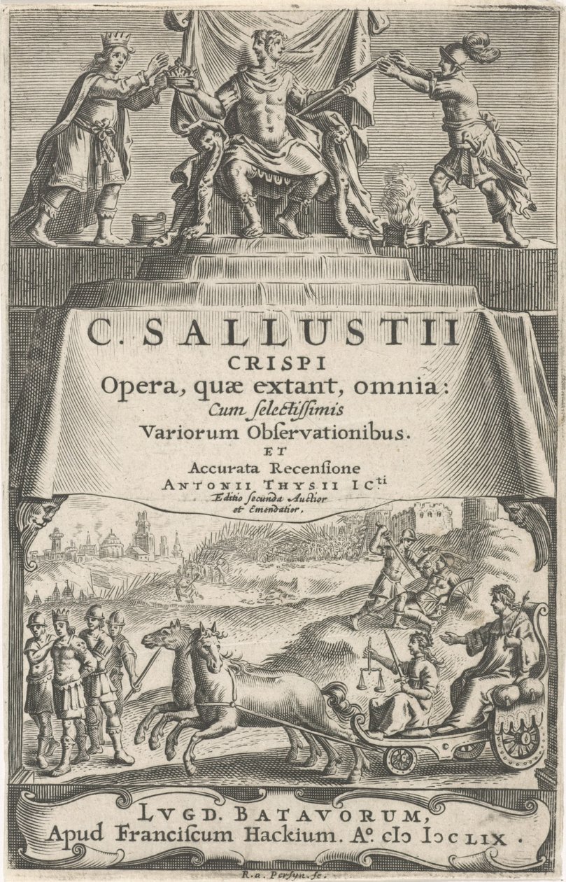 En keiser og rettferdighet på triumfvogn Tittelside for: A. Thysius jr., Opera, quæ extant, omnia, 1659 av Reinier van Persijn