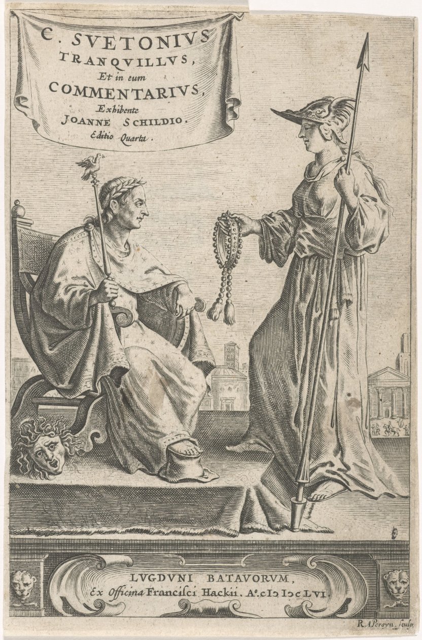 Pidestall med en keiser på setet Tittelside for: J. Schild, [Opera], 1656 av Reinier van Persijn