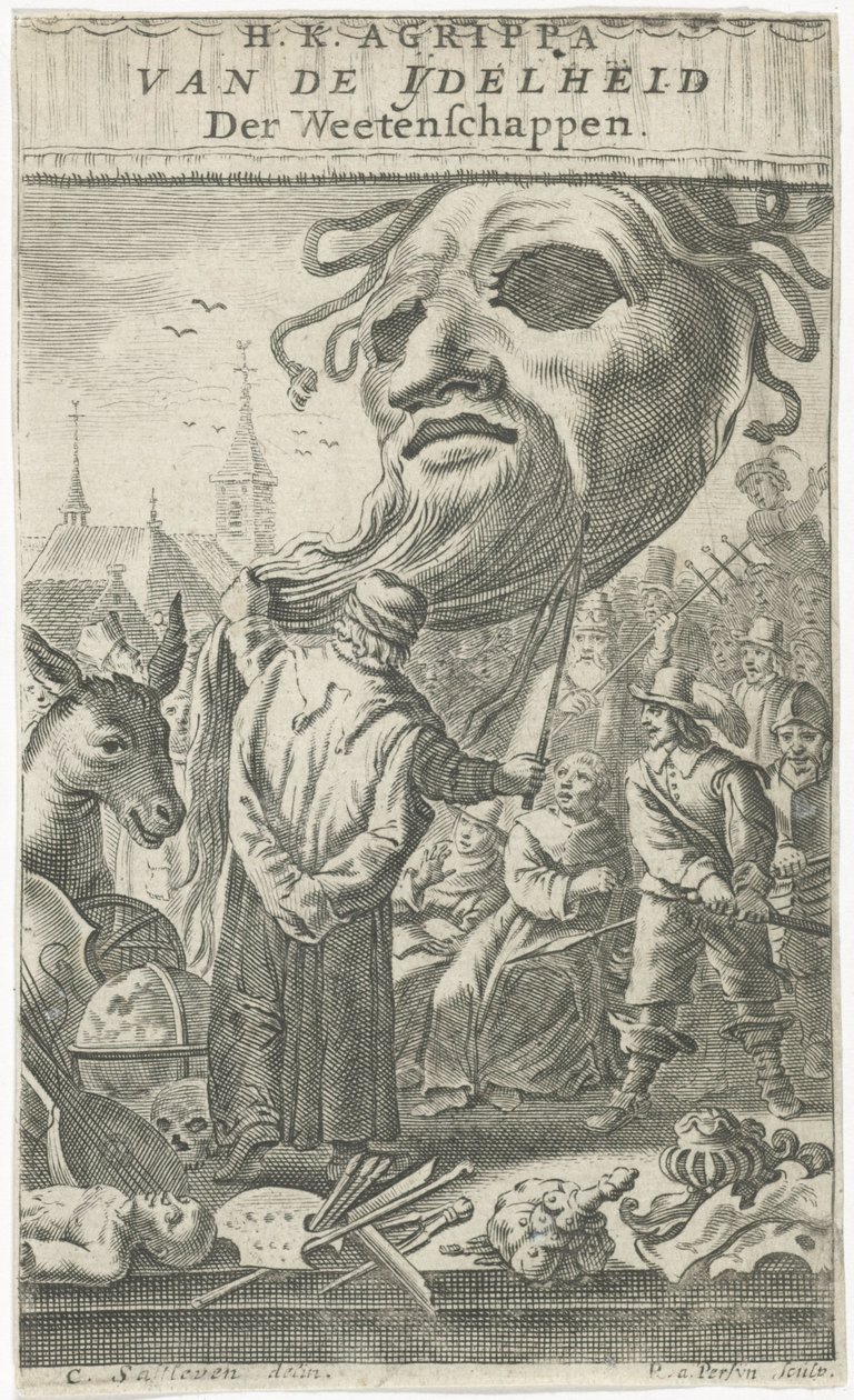 Tegneserie om kunst Tittelside for: J. Oudaen, Agrippa, From the Vanity of Sciences, 1661 av Reinier van Persijn