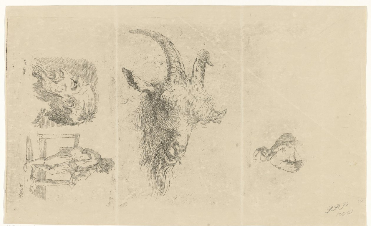 Studieark med fire forestillinger av Reinierus Albertus Ludovicus baron van Isendoorn à Blois