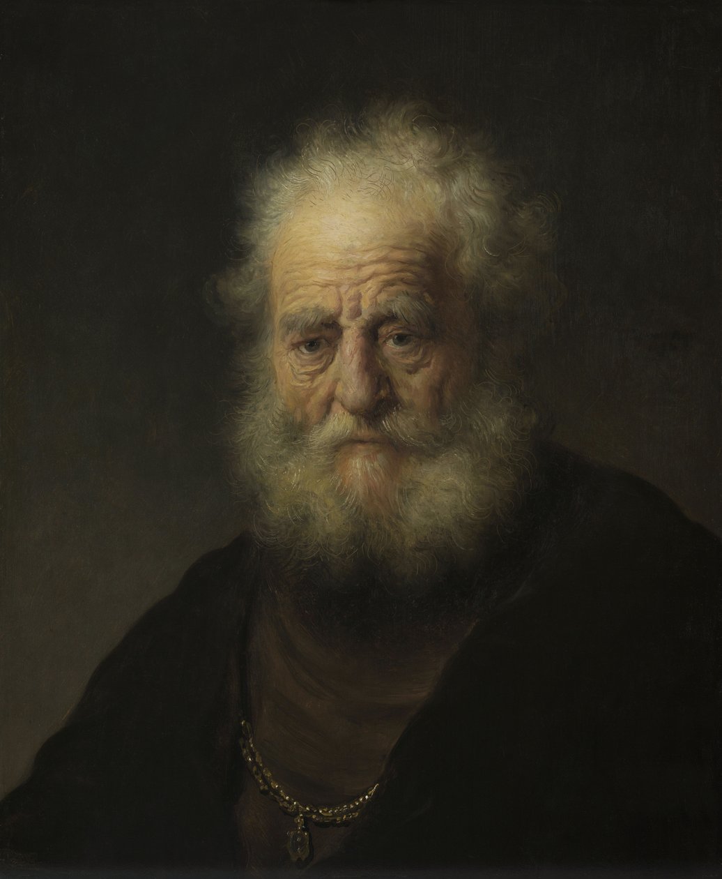 Studie av en gammel mann med gullkjede av Rembrandt van Rijn