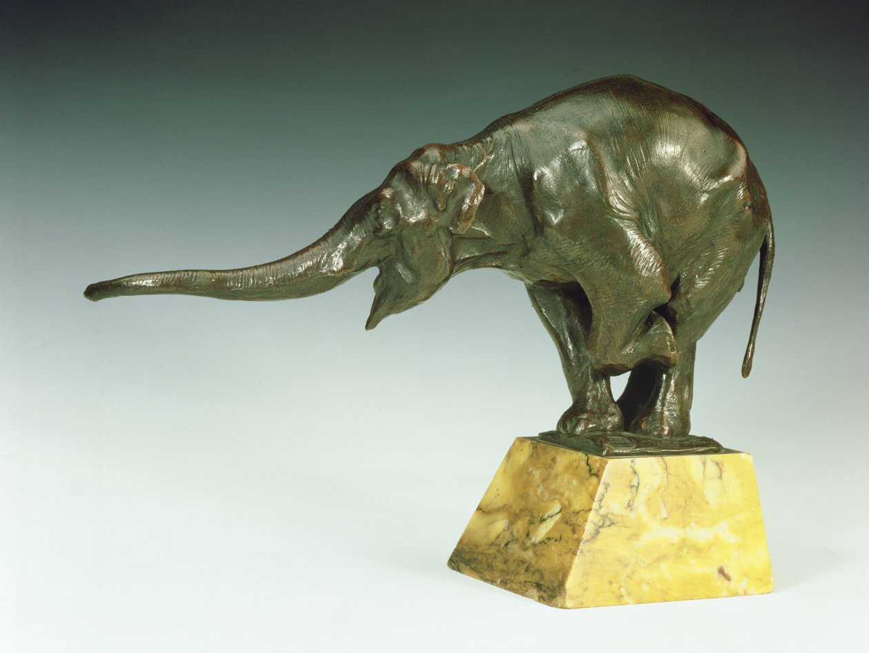 Tiggerelefant (bronse med marmorstativ) av Rembrandt Bugatti