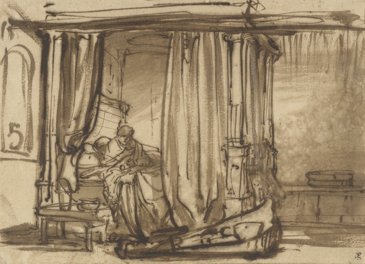 Soverom med Saskia i seng, ca. 1638 av Rembrandt van Rijn