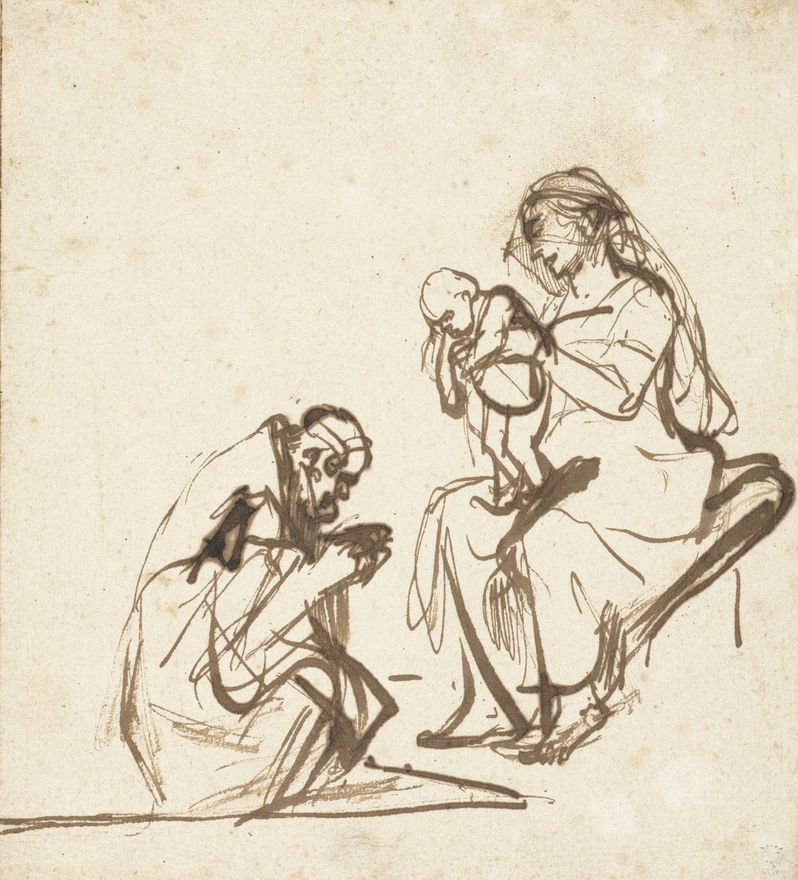 En av de tre kongene som tilber jomfruen og barnet, ca. 1635-40 av Rembrandt van Rijn