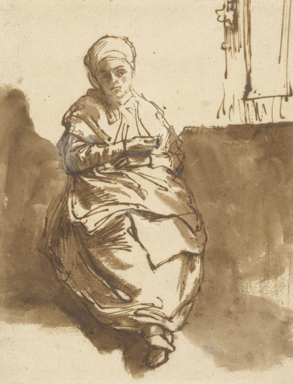Saskia sitter ved et vindu, ca. 1638 av Rembrandt van Rijn