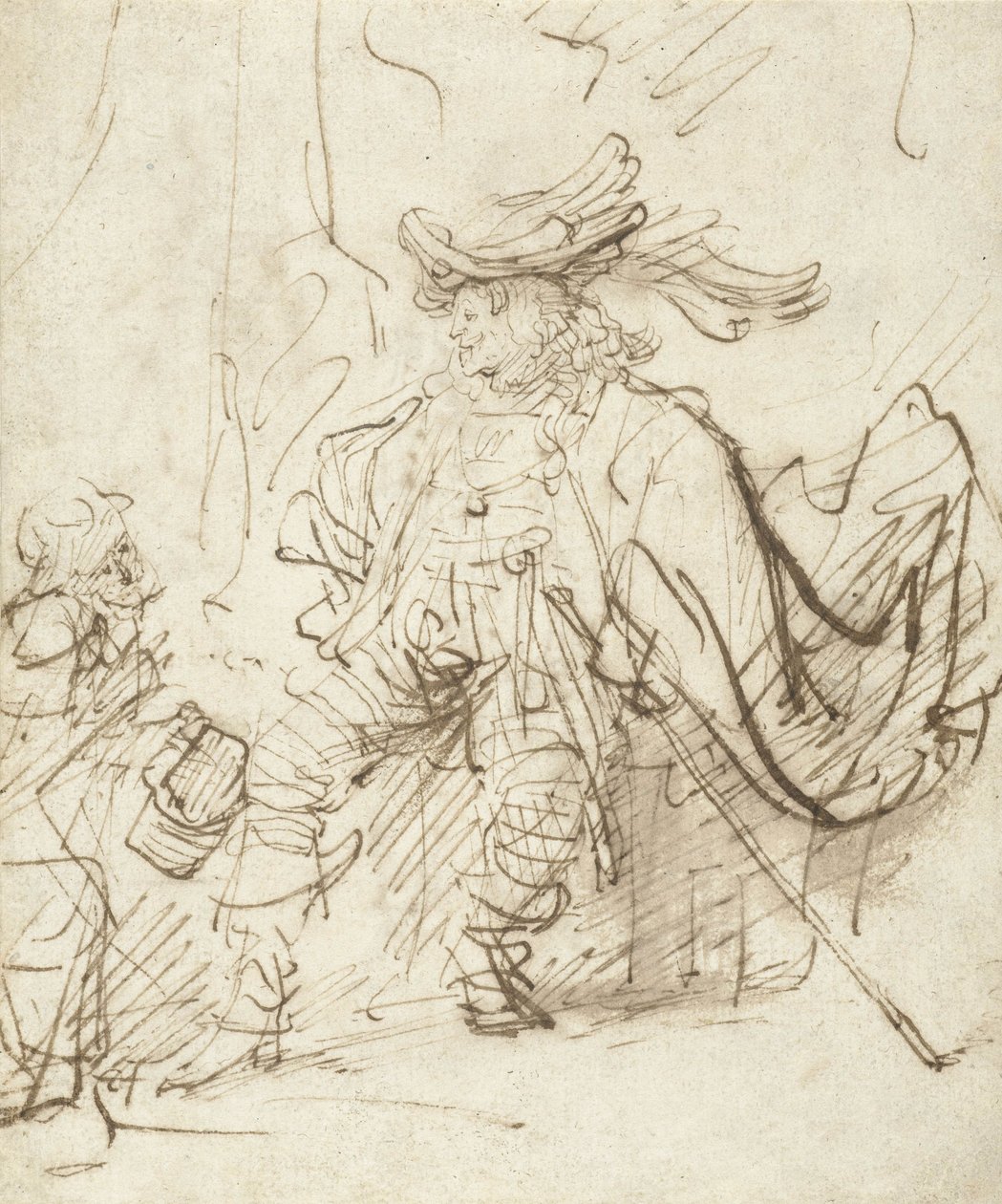 Sittende skuespiller i rollen som Capitano, ca. 1634-36 av Rembrandt van Rijn