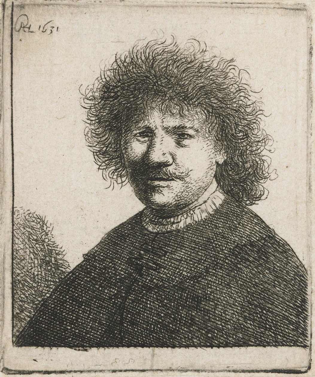 Selvportrett i kappe med flat krage, 1630-31 av Rembrandt van Rijn