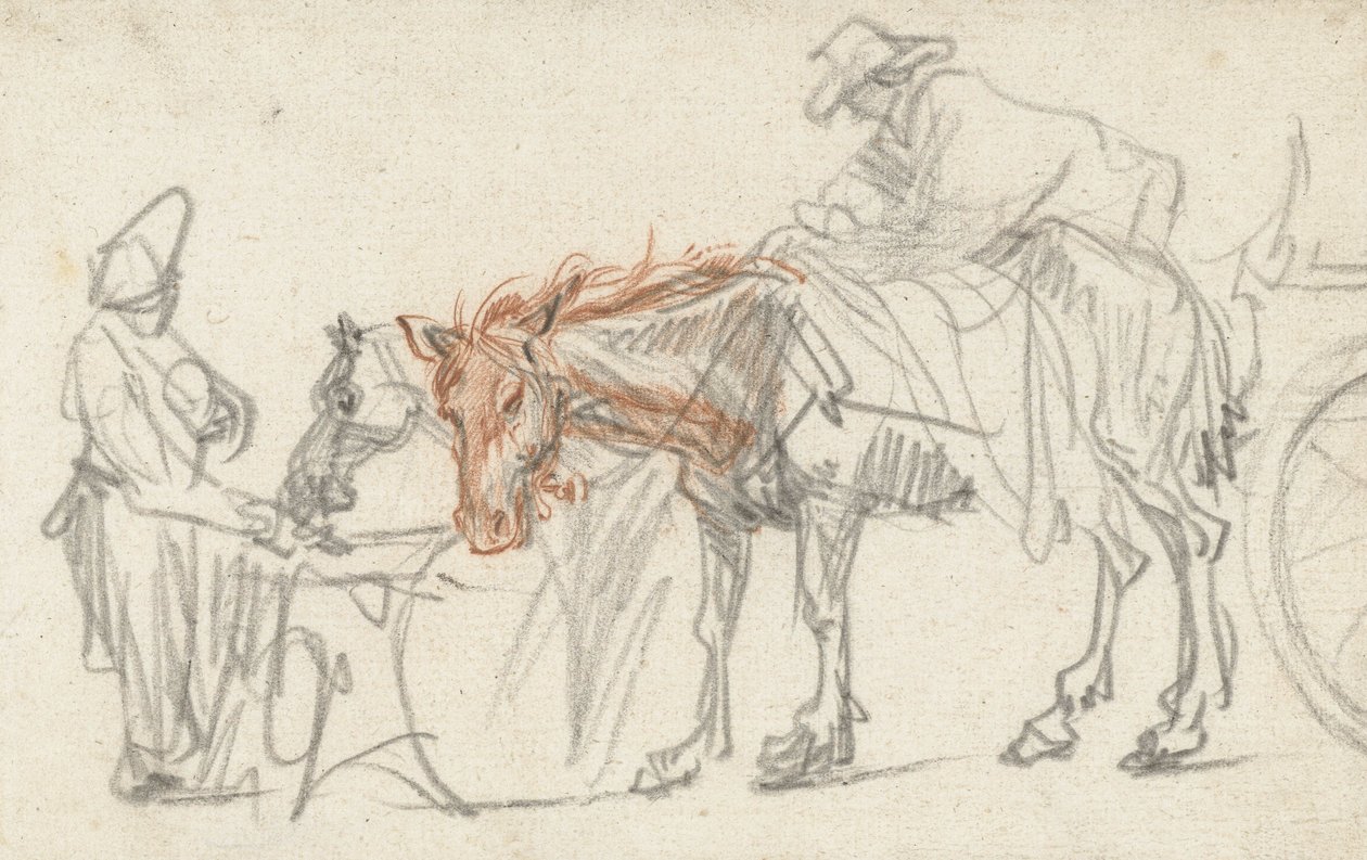 To hester på en holdeplass, ca. 1637 av Rembrandt van Rijn