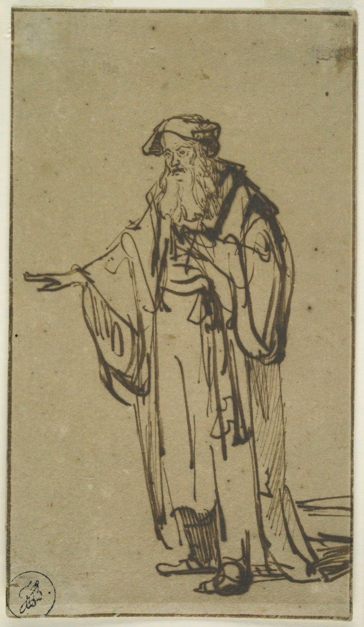 A Standing Old Man, ca. 1638 (penn og blekk med vask på papir) av Rembrandt van Rijn