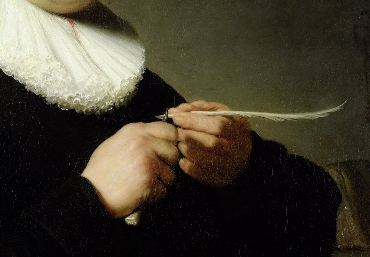 Man Sharpening a Quill, 1632 (detalj) av Rembrandt van Rijn