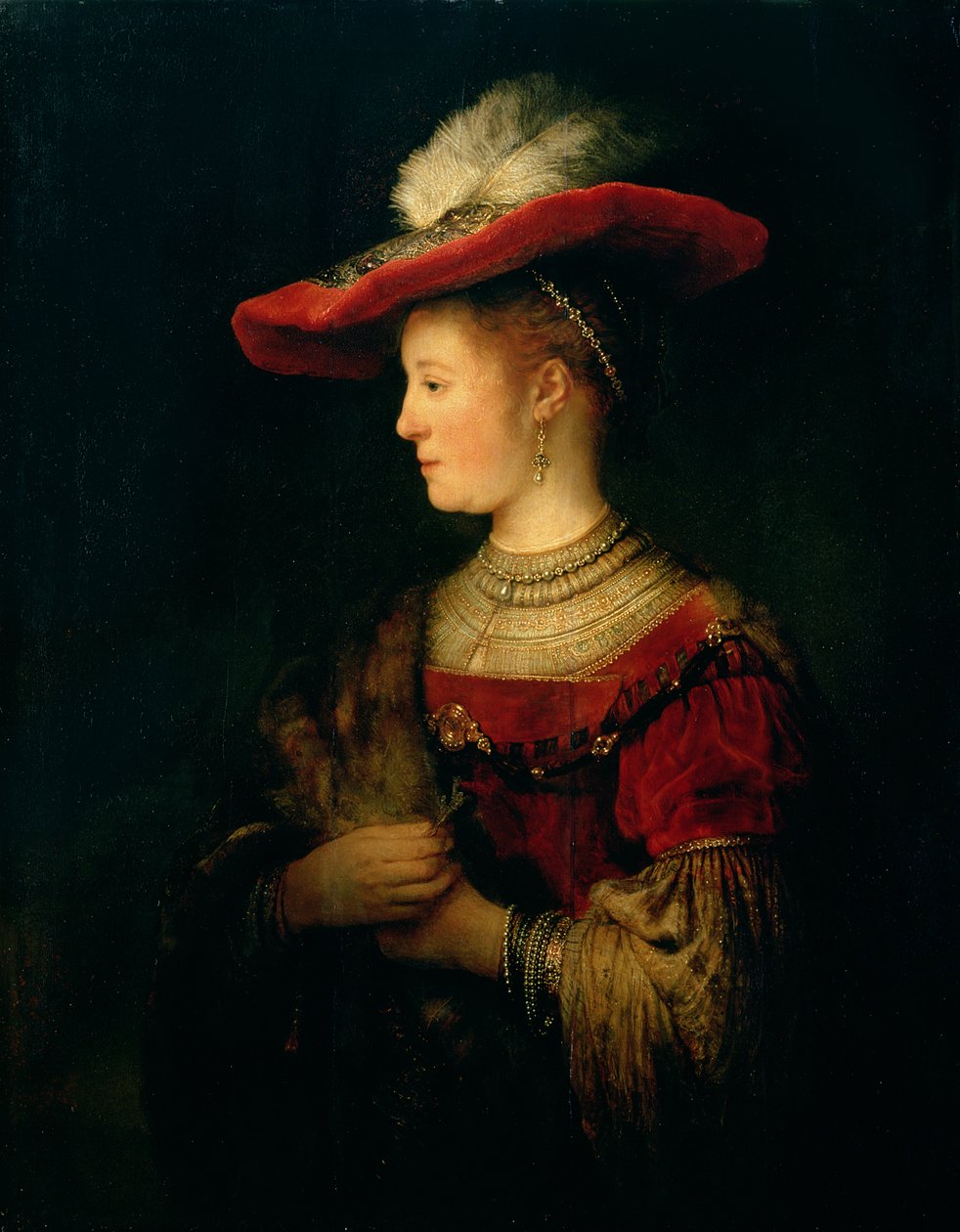 Portrett av Saskia van Uylenburgh (1612-42) av Rembrandt van Rijn