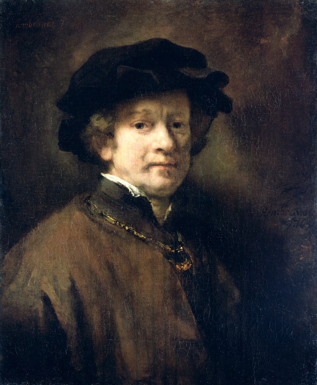 Selvportrett med hette og gullkjede, 1654 av Rembrandt van Rijn