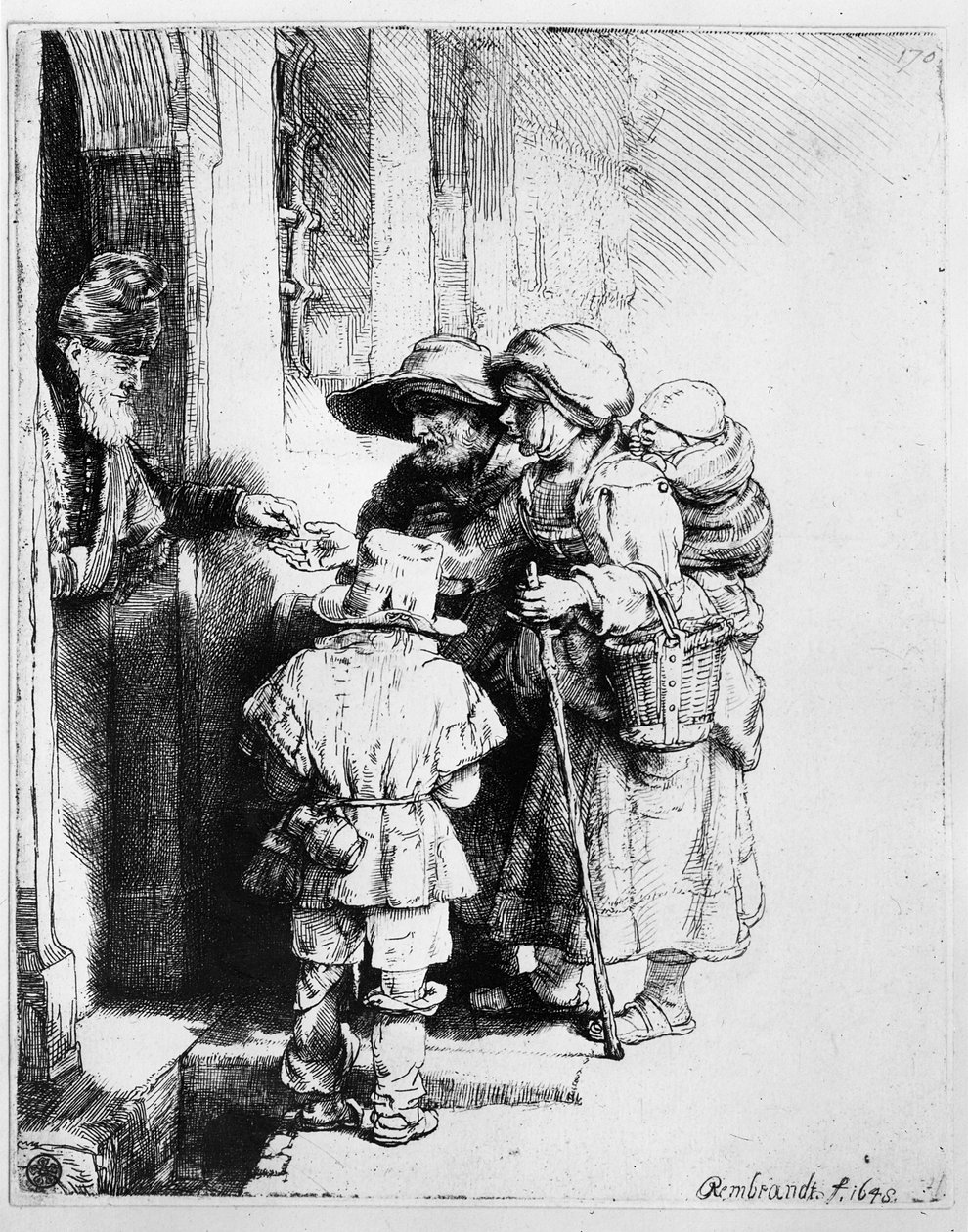 Tiggere som mottar almisser, 1648 av Rembrandt van Rijn