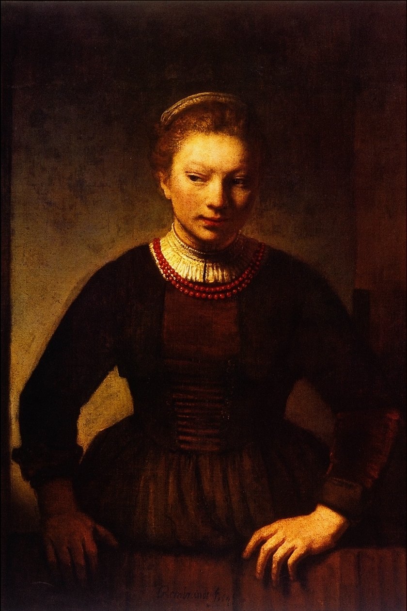 Jente på en åpen halvdør av Rembrandt van Rijn
