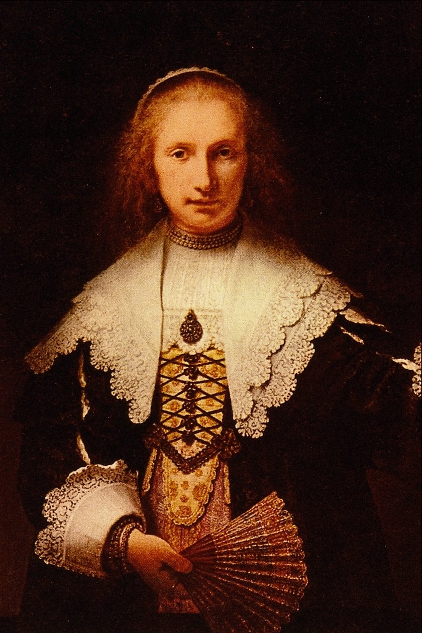 Dame med vifte av Rembrandt van Rijn