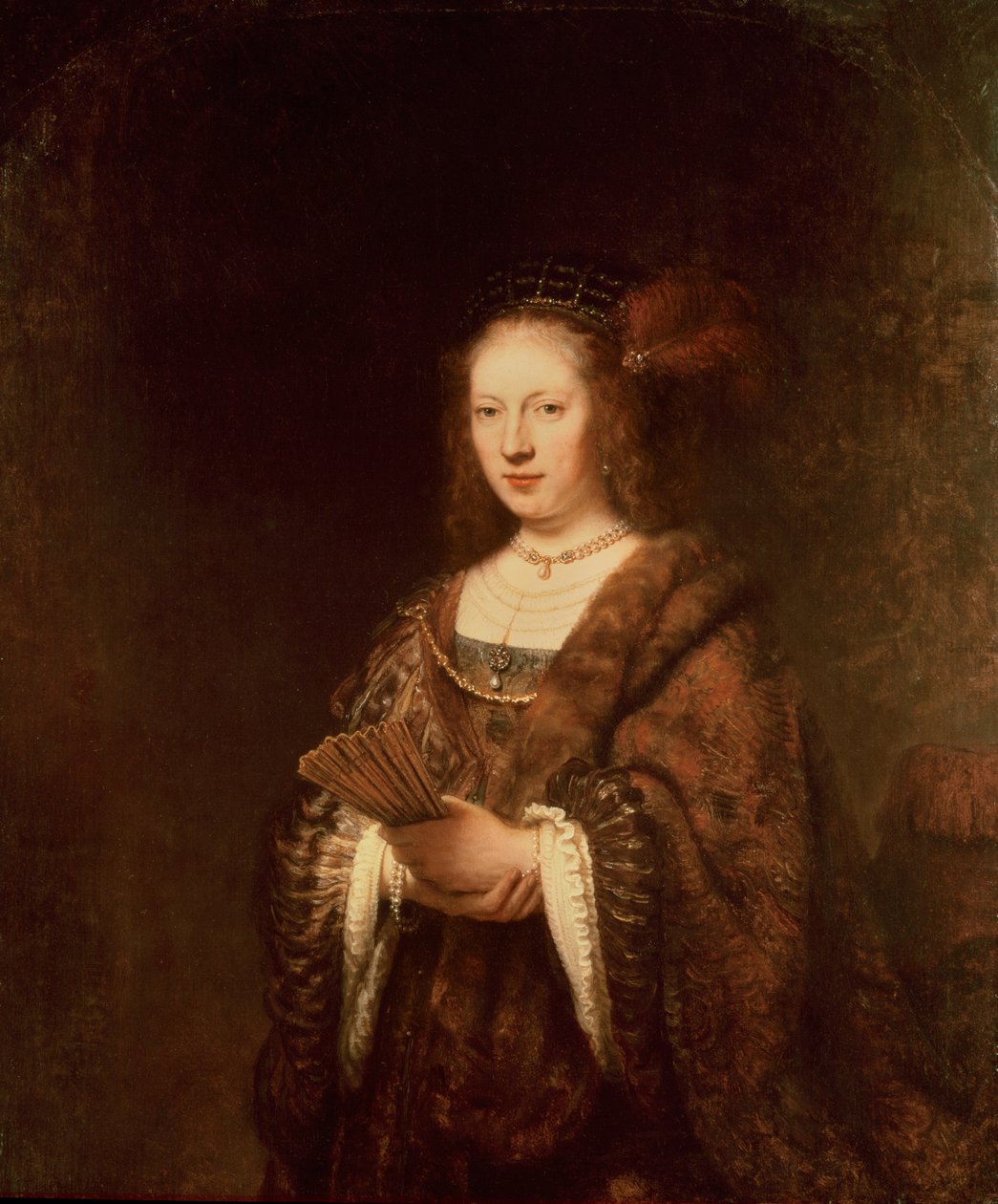 Dame med vifte av Rembrandt van Rijn