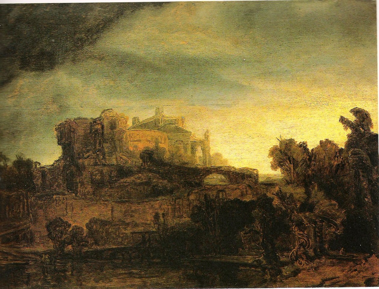 Landskap med bygninger av Rembrandt van Rijn