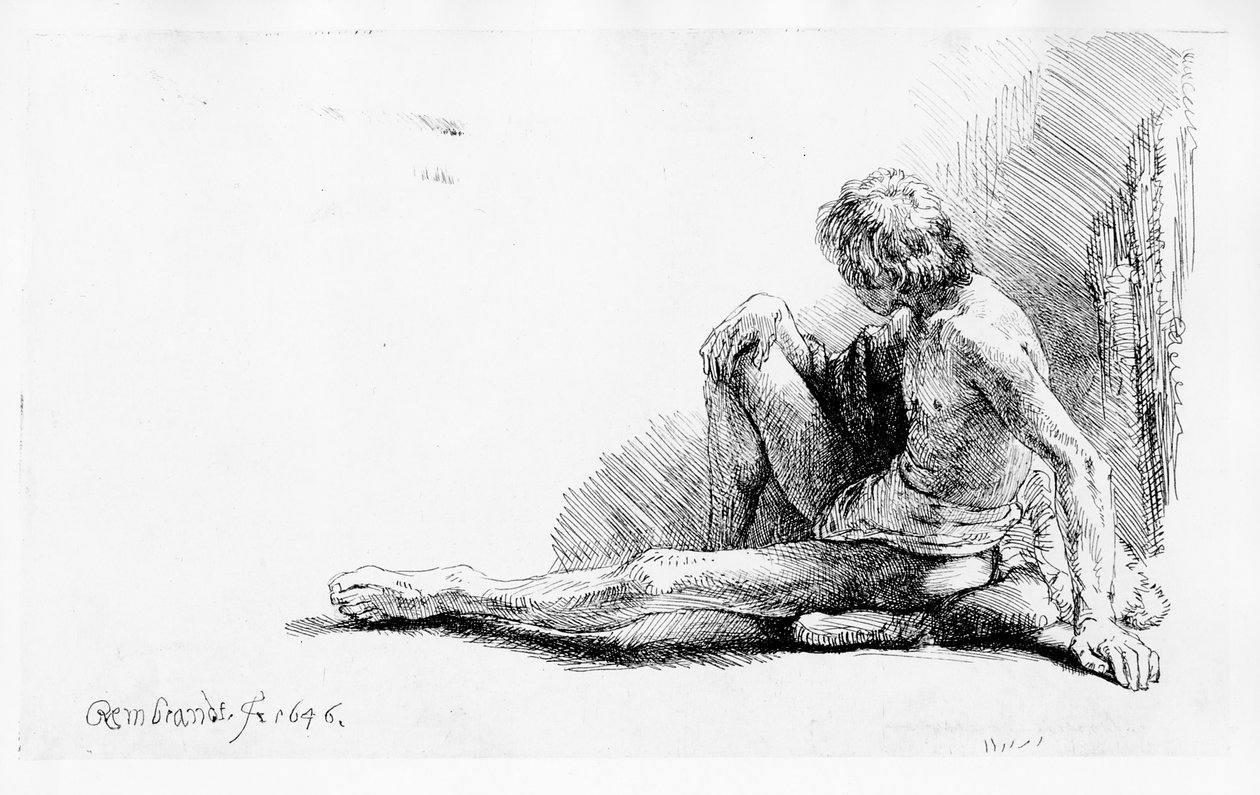 Mann sittende på bakken, 1646 av Rembrandt van Rijn