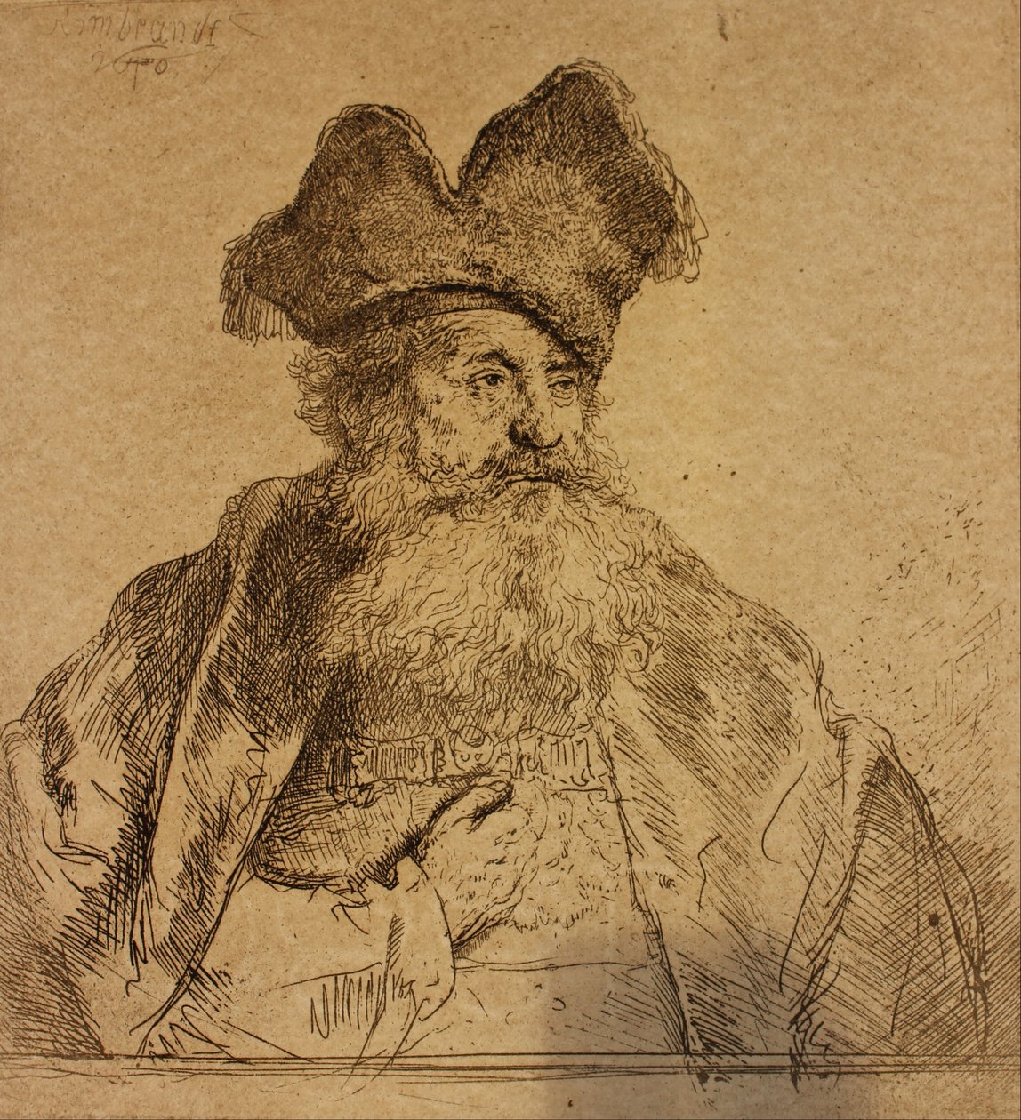 Gammel mann med delt pelshette av Rembrandt van Rijn