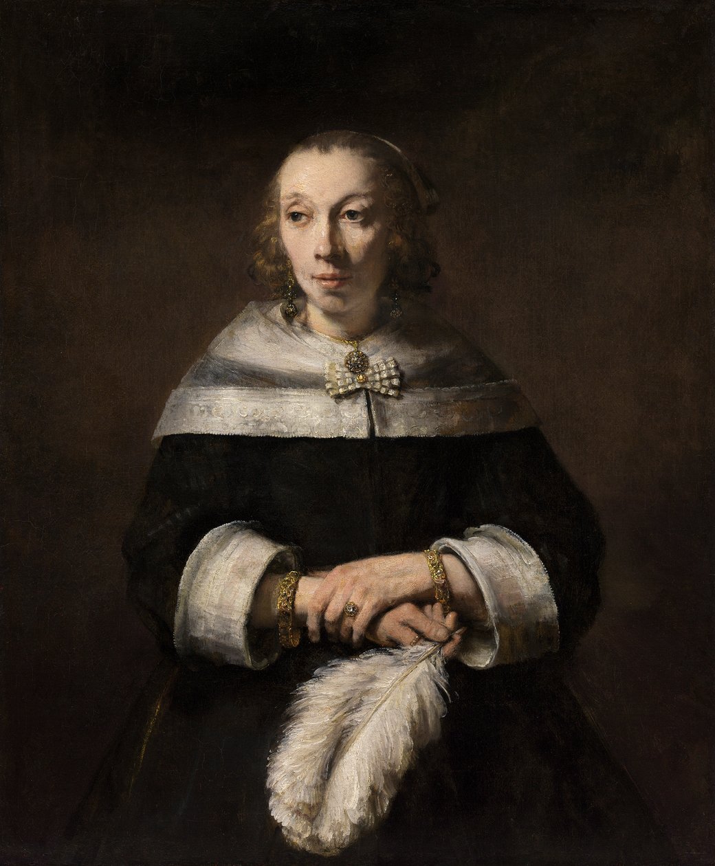Portrett av en dame med en strutsfjærvifte av Rembrandt van Rijn