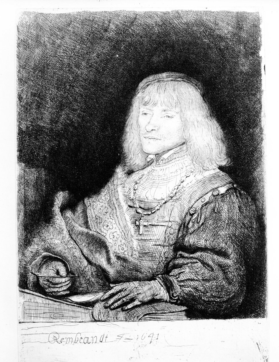 Portrett av en mann ved et skrivebord, 1641 av Rembrandt van Rijn