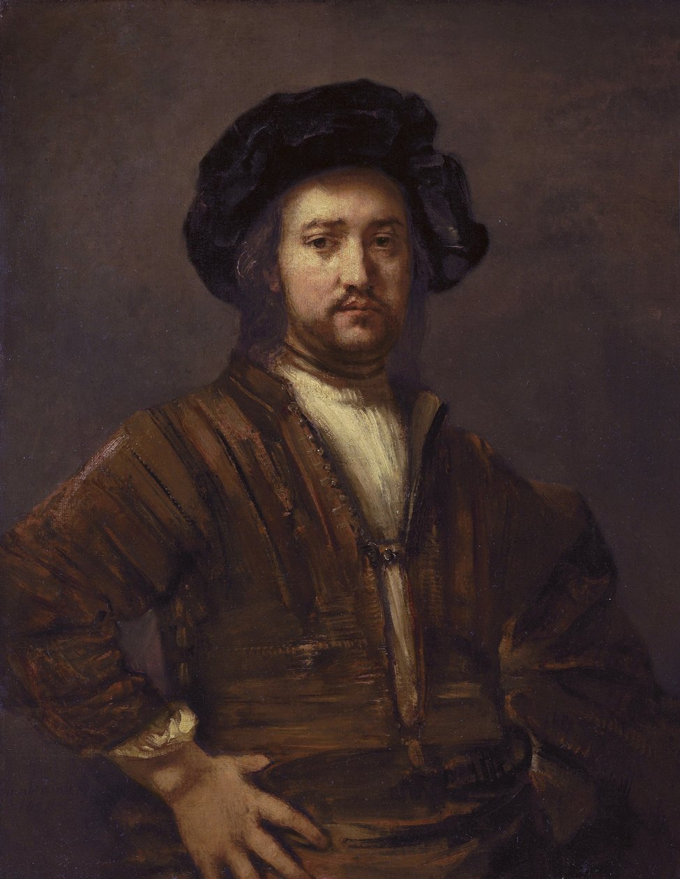 Portrett av en mann med hendene på siden av Rembrandt van Rijn