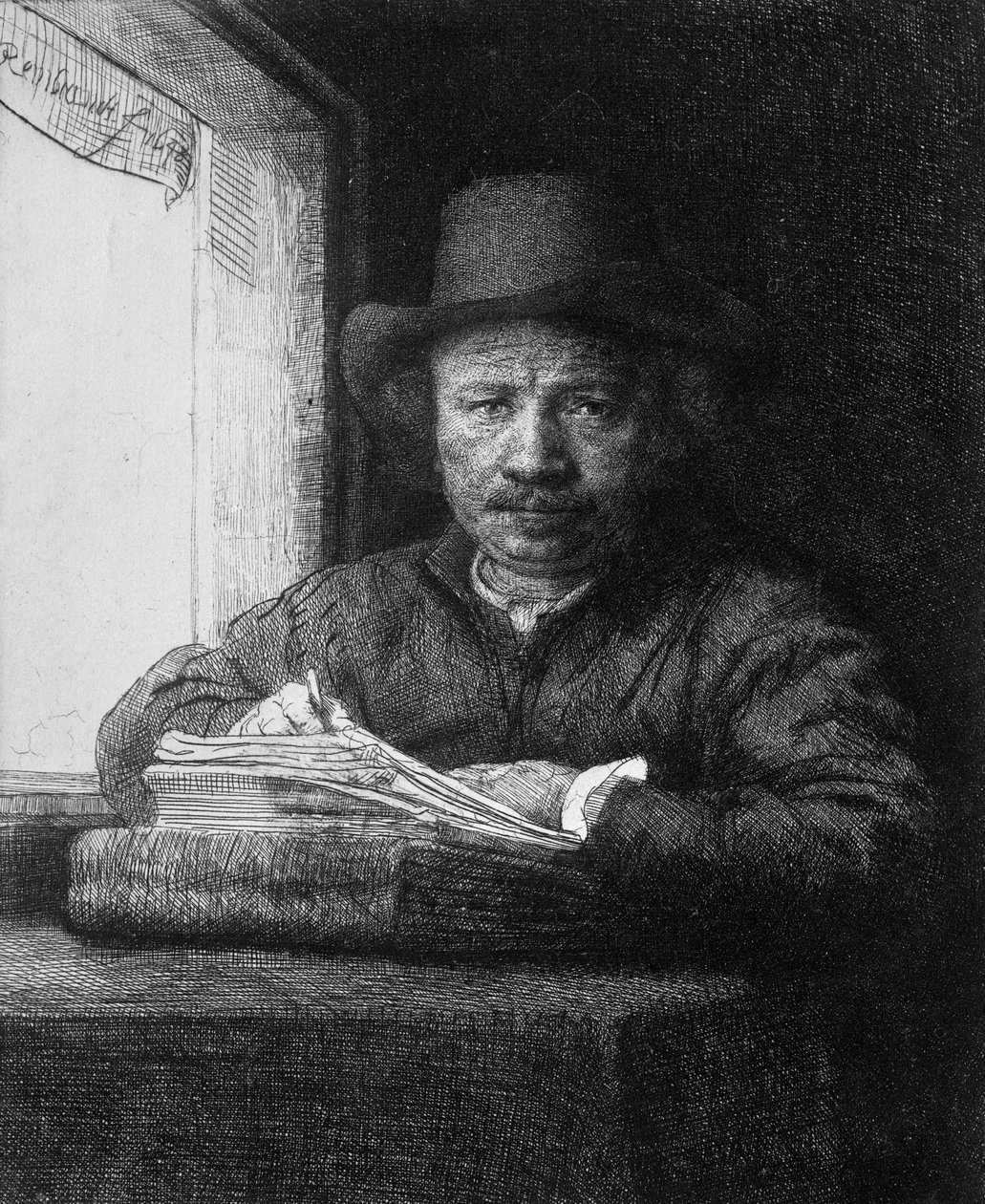 Selvportrett mens du tegner, 1648 av Rembrandt van Rijn