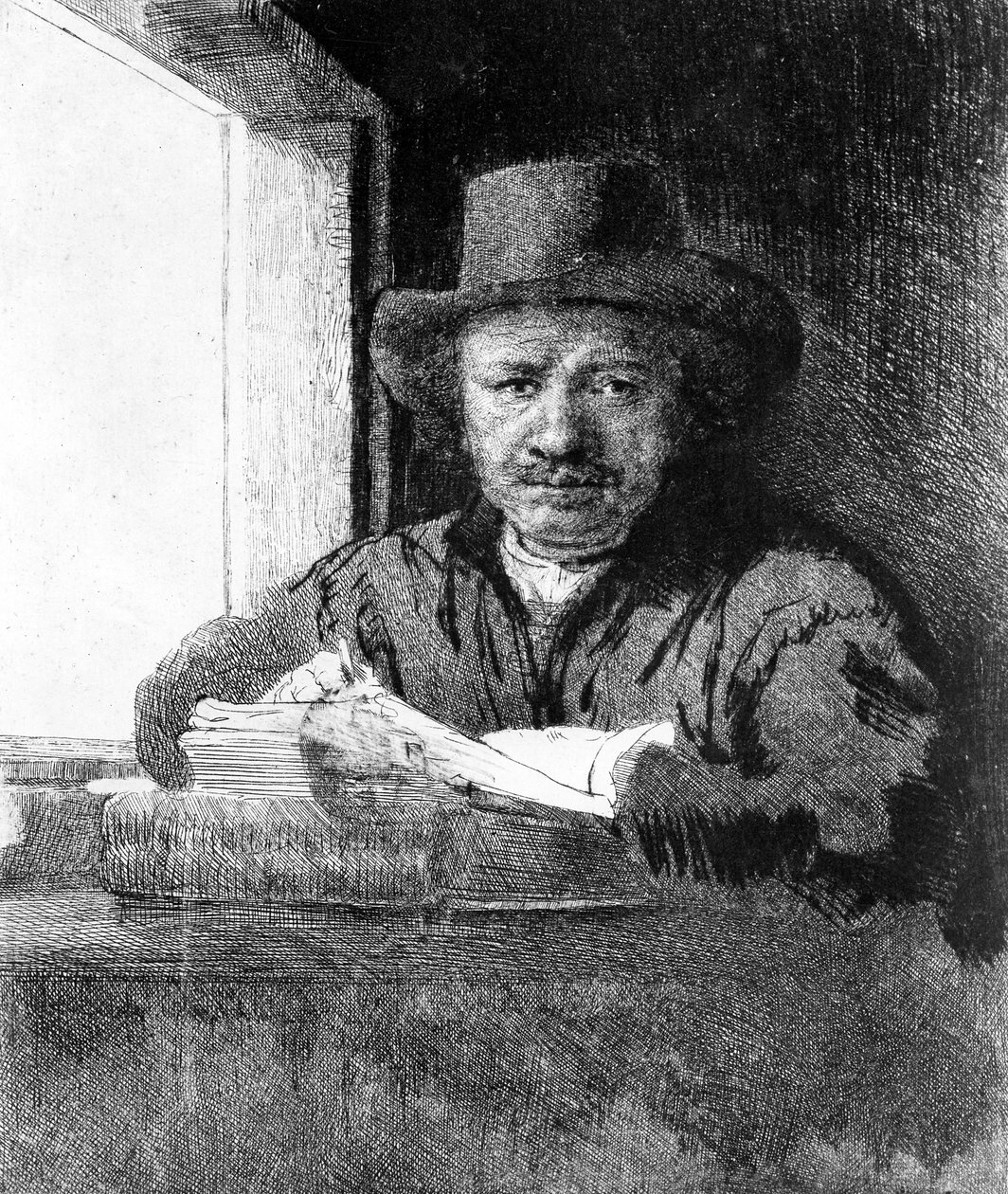 Selvportrett mens du tegner, 1648 av Rembrandt van Rijn