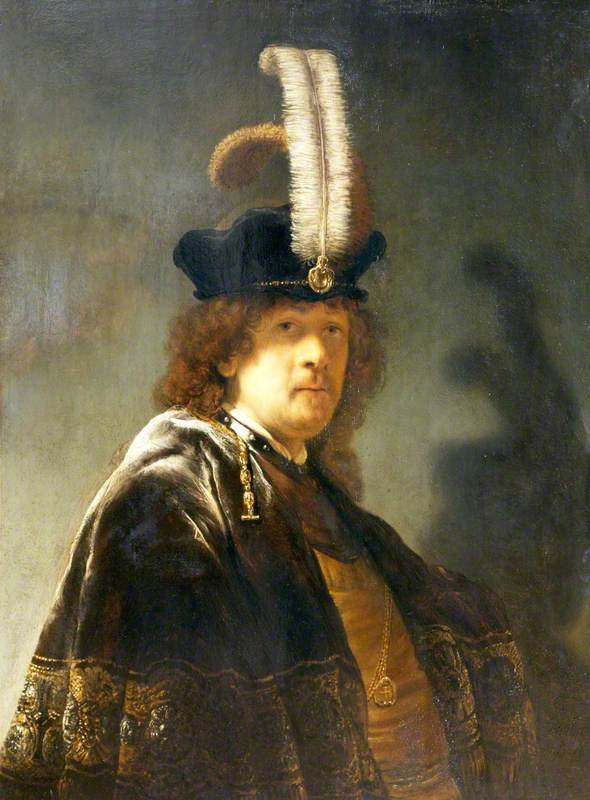 Selvportrett i en fjærhatt av Rembrandt van Rijn