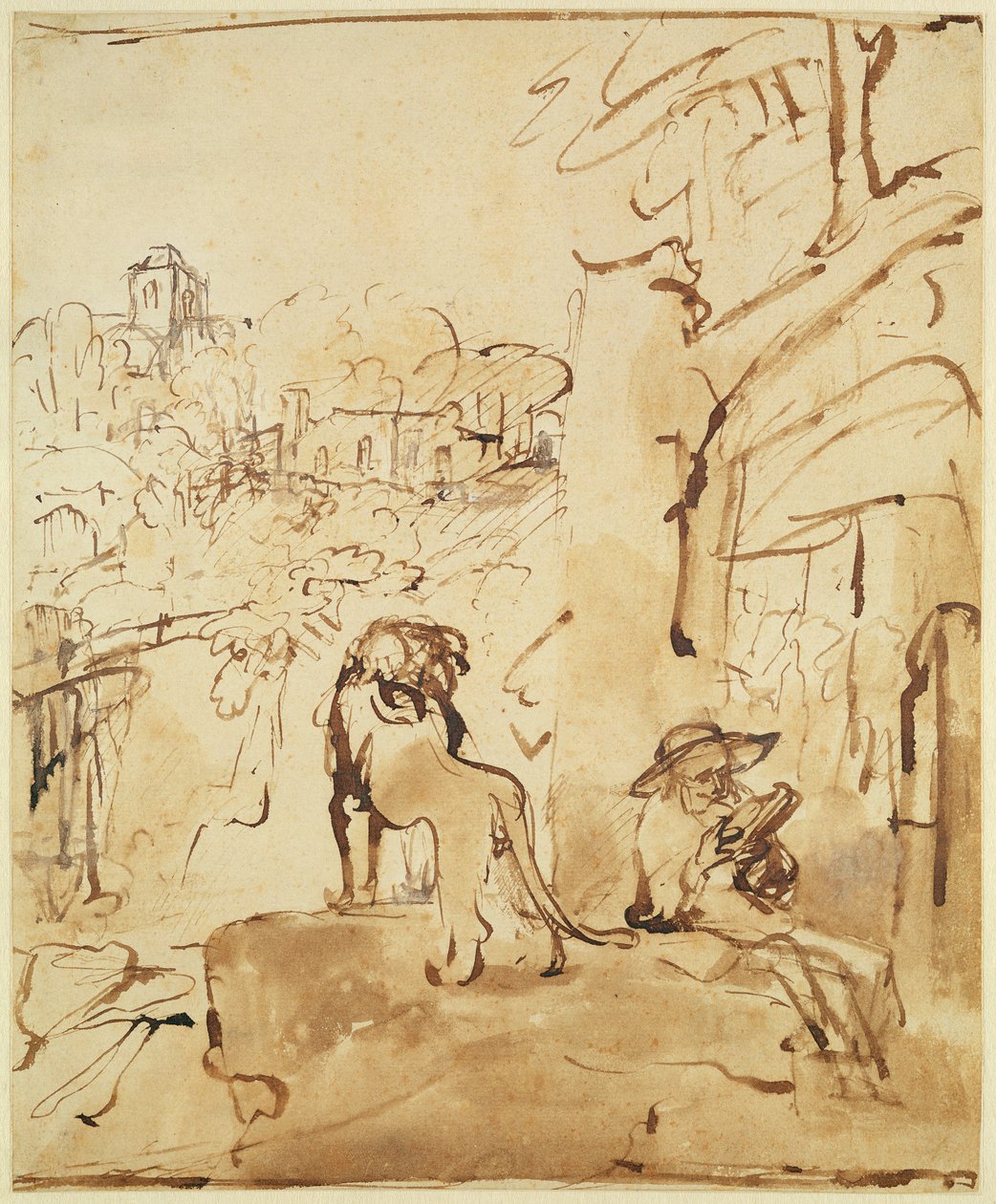 St. Jerome leser i et landskap av Rembrandt van Rijn