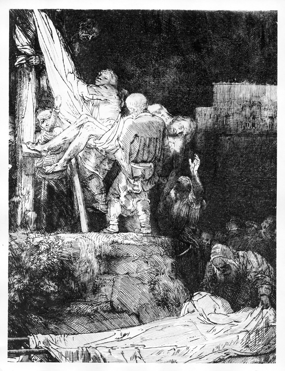 Nedstigningen fra korset med en fakkel, 1654 av Rembrandt van Rijn