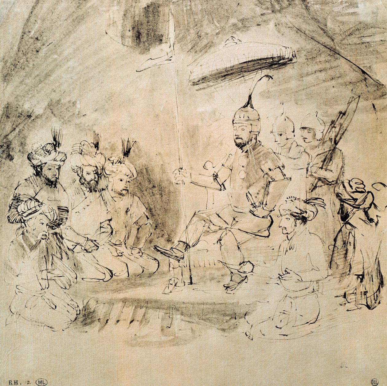 Keiseren Timur (1336-1405) på sin trone, etter en indisk miniatyr av Rembrandt van Rijn
