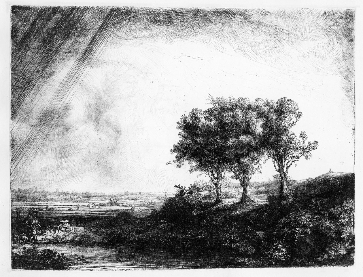 De tre trærne, gravert av James Bretherton av Rembrandt van Rijn