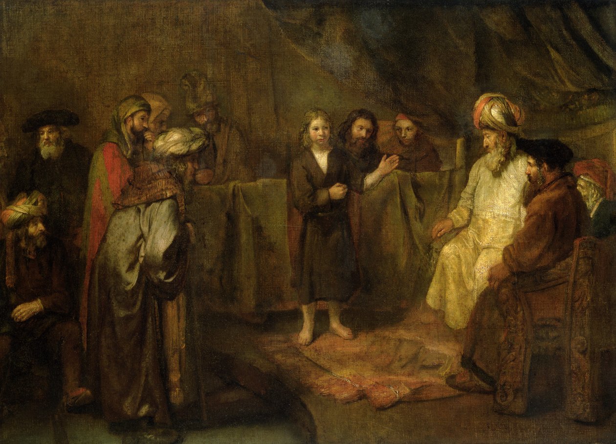 Den tolv år gamle Jesus foran de skriftlærde, ca. 1655 av Rembrandt van Rijn