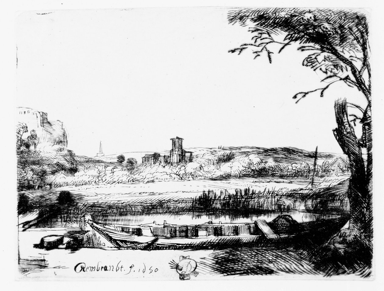Utsikt over en kanal, 1650 av Rembrandt van Rijn