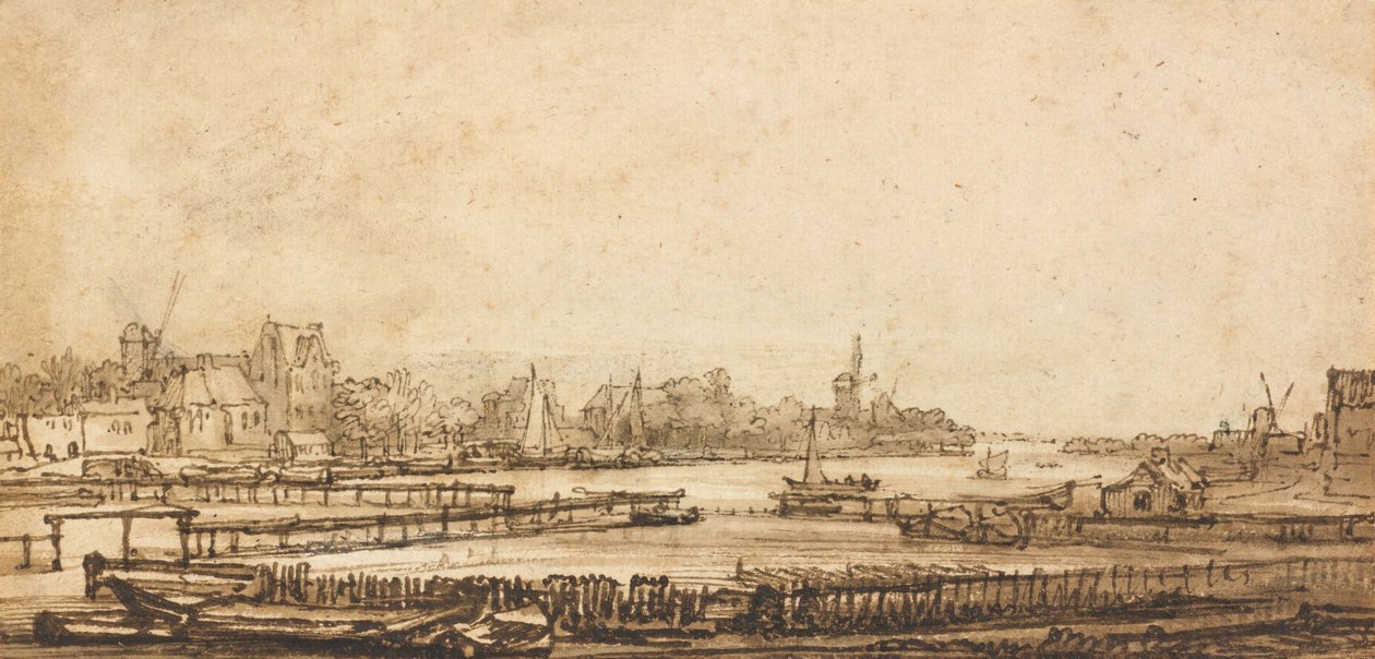 Utsikt over Amstel fra vollen av Rembrandt van Rijn