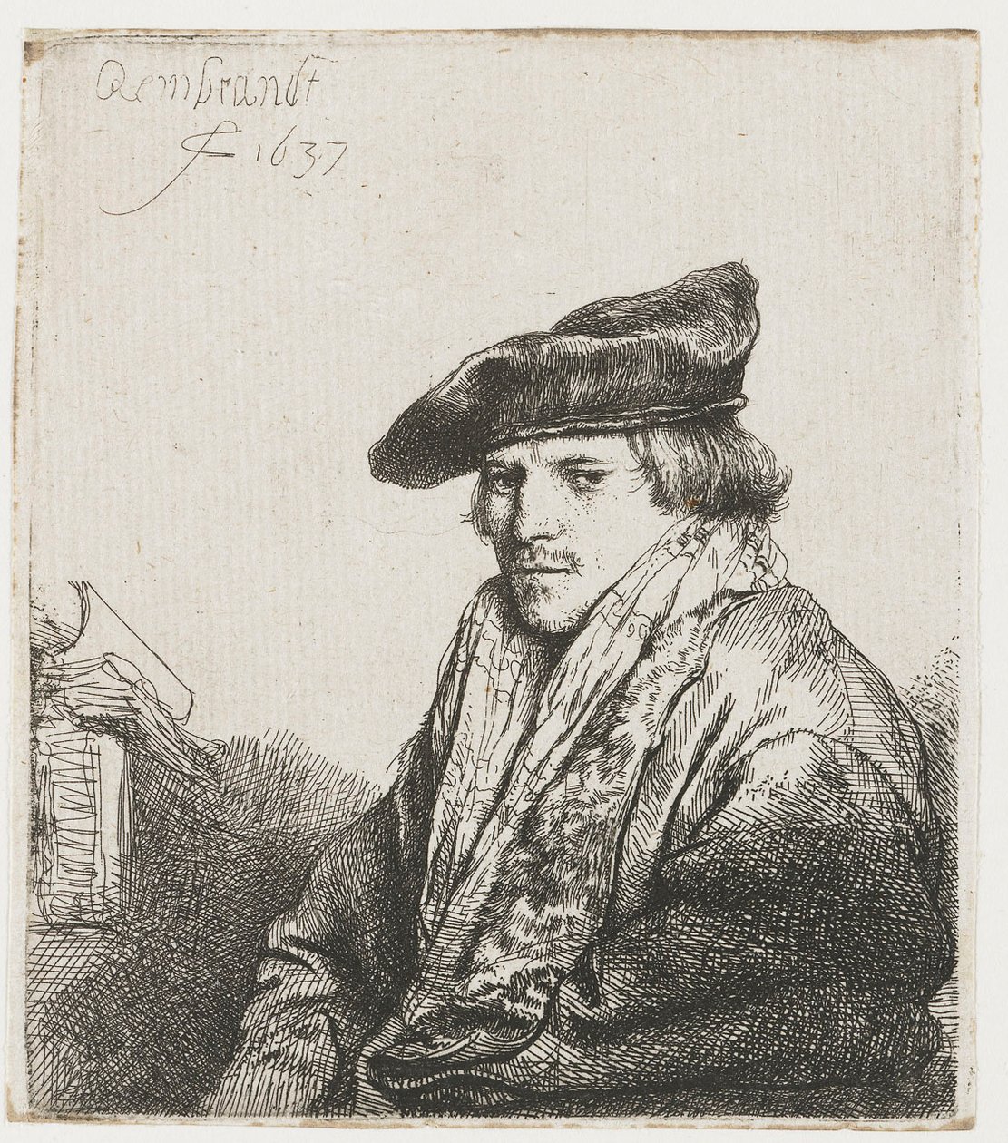 Ung mann i fløyelhette av Rembrandt van Rijn