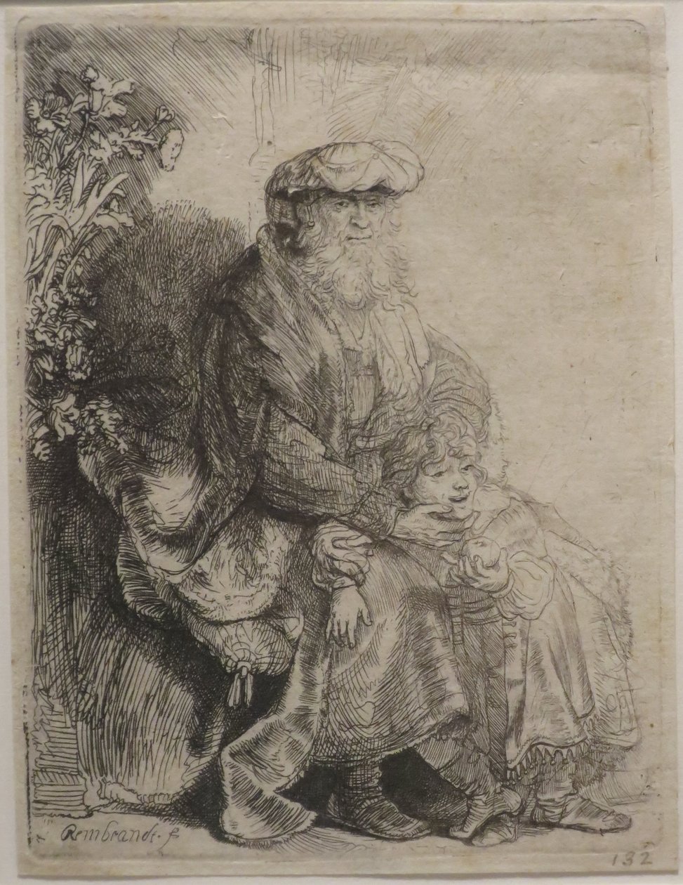 «Abraham kjærtegner Isaac», etsning av Rembrandt, Honolulu Museum of Art av Rembrandt