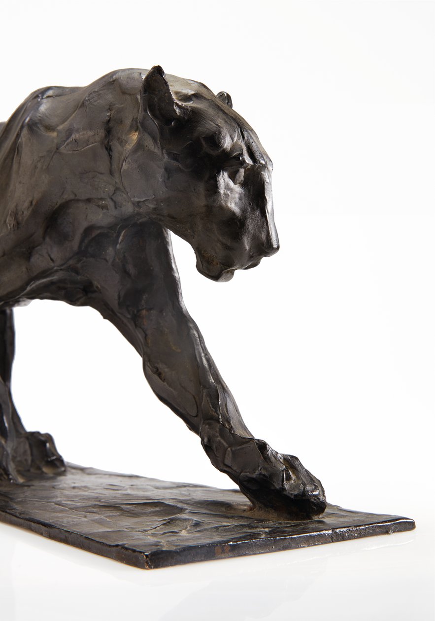 Panther walking, bakre ben hevet, ca. 1904 (patinert bronse) av Rembrandt Bugatti