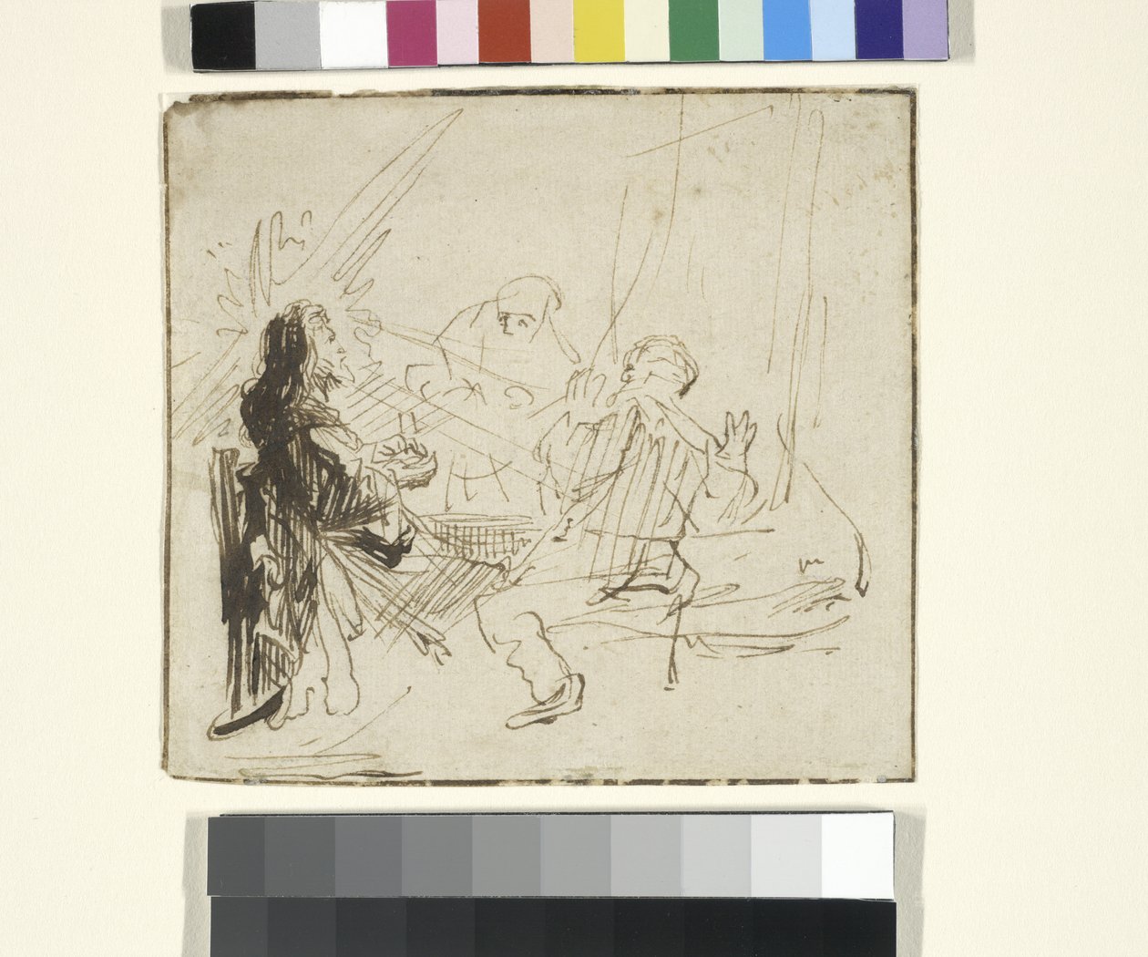 Nattverd i Emmaus, ca. 1630-33 (blekk og kritt på papir) av Rembrandt Harmensz. van Rijn (school of)
