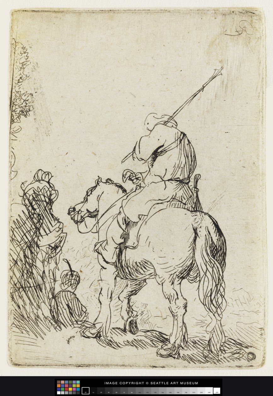 En turbanesoldat til hest, ca. 1632 (Etsing) av Rembrandt van Rijn