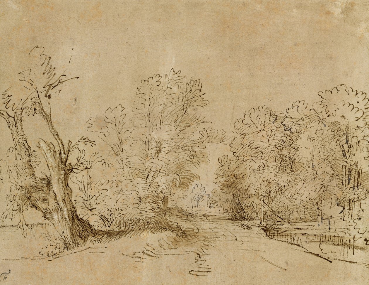 En skogkledd vei av Rembrandt van Rijn