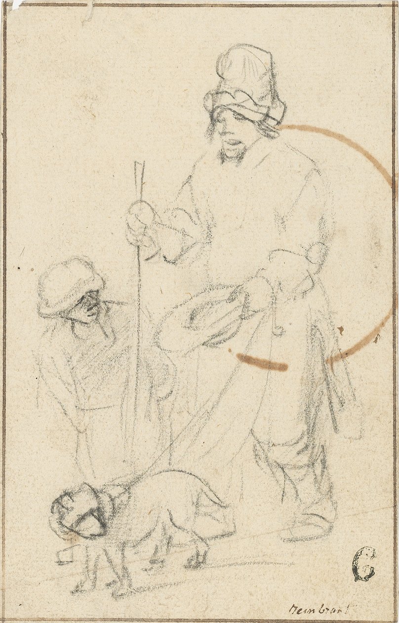 En blind tiggergutt og en hund av Rembrandt van Rijn