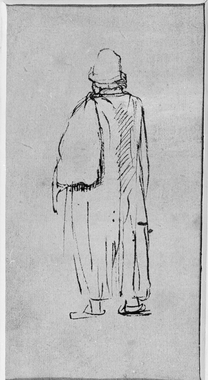 En mann sett bakfra, gående mot venstre (penn og blekk på papir) av Rembrandt Harmensz. van Rijn