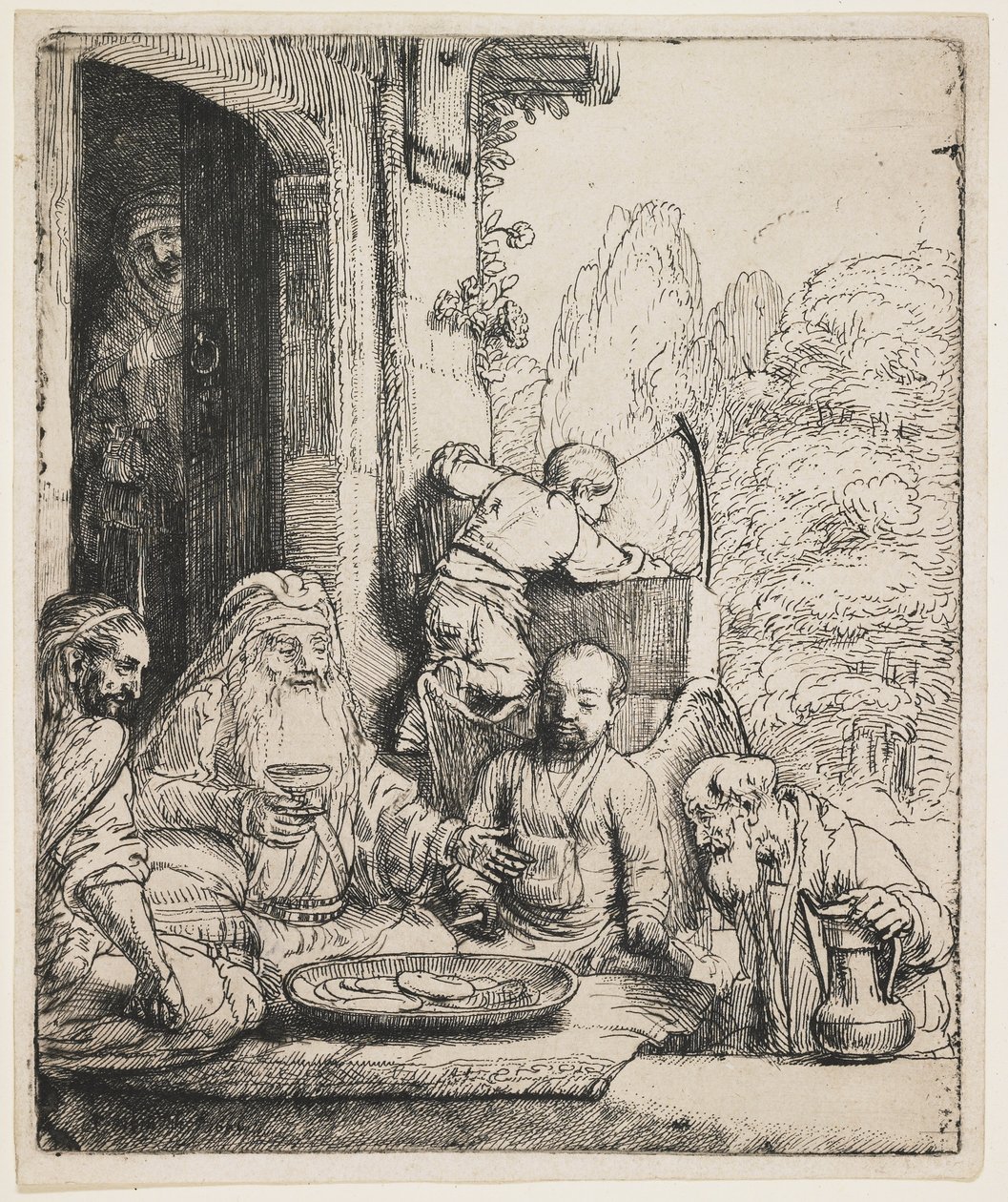 Abraham underholder englene av Rembrandt van Rijn