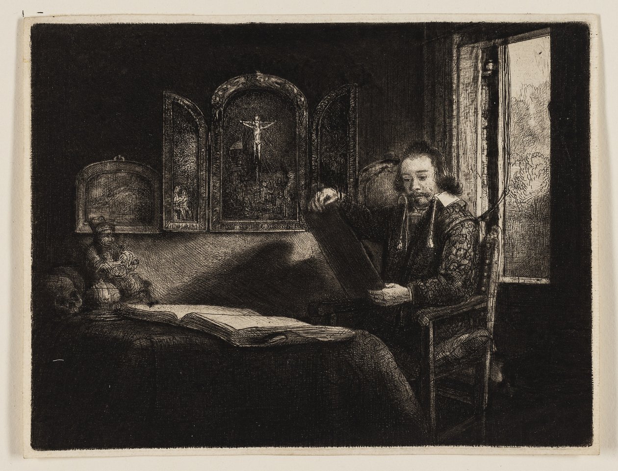 Abraham Francen, apotek, ca. 1657 (etsing og tørrnipp i svart på papir) av Rembrandt Harmensz. van Rijn